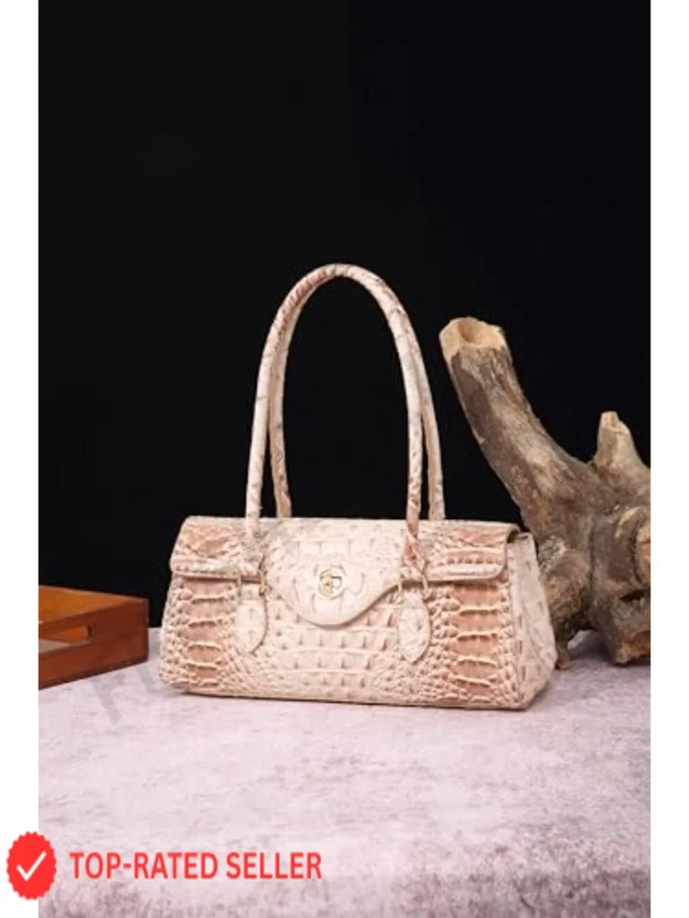 Women's Croc Embossed Satchel Handbag with Detachable Strap